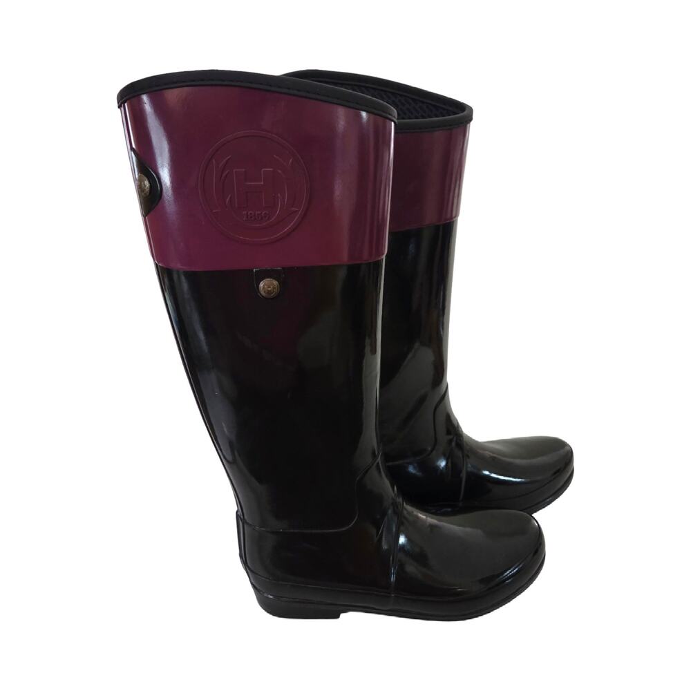 Hunter Sz 9 Womens Regent Sandhurst Carlyle Welly Riding Rain Boots Black Ruby